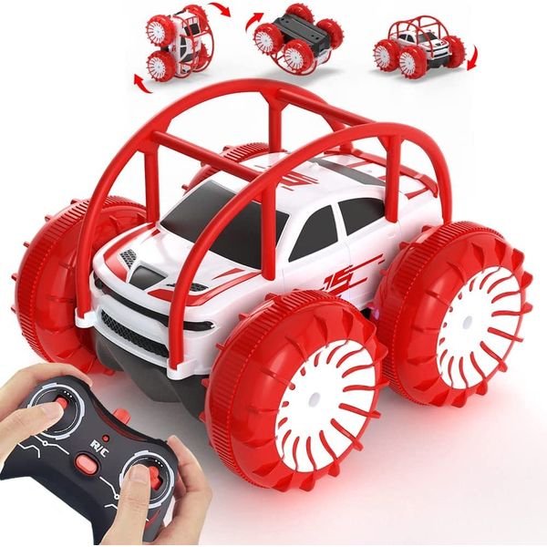 MaxTronic Remote Control Car, RC Cars Amphibious Land & Water Beach Pool Toy Off-Road RC Boat, 360°Flip Rotation Stunt Car with Sidelights for Toddlers 3 4 5 6 7 8 9 10 11 12 Years Kids Boys Girls