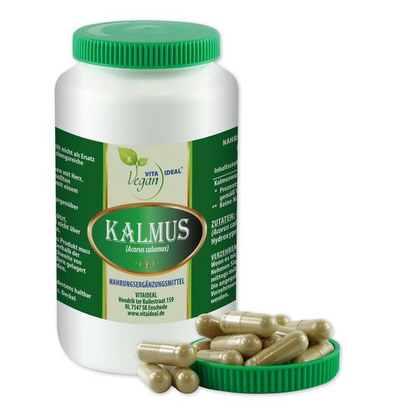 VITA IDEAL Vegan® Kalmus Wurzel 90 Kapseln - Acorus calamus - Tgesportion 800mg Kalmuswurzel Pulver natur, gemahlen. Pflanzlich, natürlich und ohne Zusatzstoffe, original von VITAIDEAL.