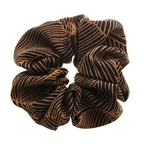 VINGTAINE HS-127 Botanical Pattern Scrunchie, Simple, Casual, Daily Use, Chiffon, Hair Accessories, brown (french toast 19-1012tcx)