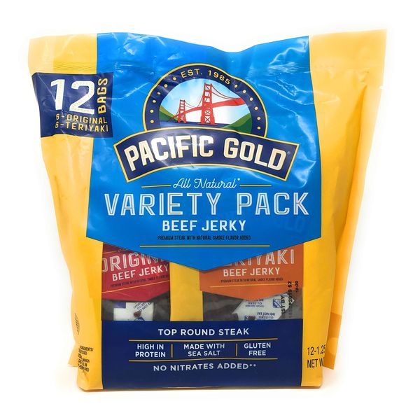 Pacific Gold Beef Jerky Original & Teriyaki, 12 Count Per Bag (2 Bags (24 Count))