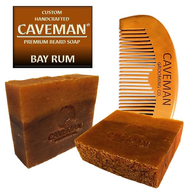 Handcrafted Caveman® Bay Rum Beard Oil Beard Wash Shampoo Custom Soap FREE Comb