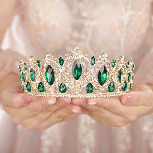 JWICOS Baroque Crowns and Tiaras Rhinestone Crystal Queen Crowns for Brides Princess Wedding Crowns Prom Halloween Costume Decorative Bridal Tiaras Hair Accessories for Women and Girls (Green)