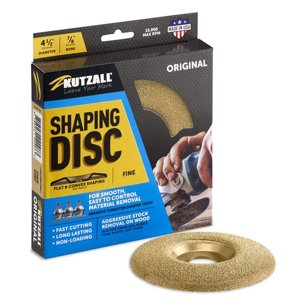 Kutzall Original Shaping Disc - Fine, 4-1⁄2" (114.3mm) Diameter X 7⁄8" (22.2mm) Bore - Coping Woodworking Angle Grinder Attachment for DeWalt, Bosch, Makita. Abrasive Tungsten Carbide, SD412O230