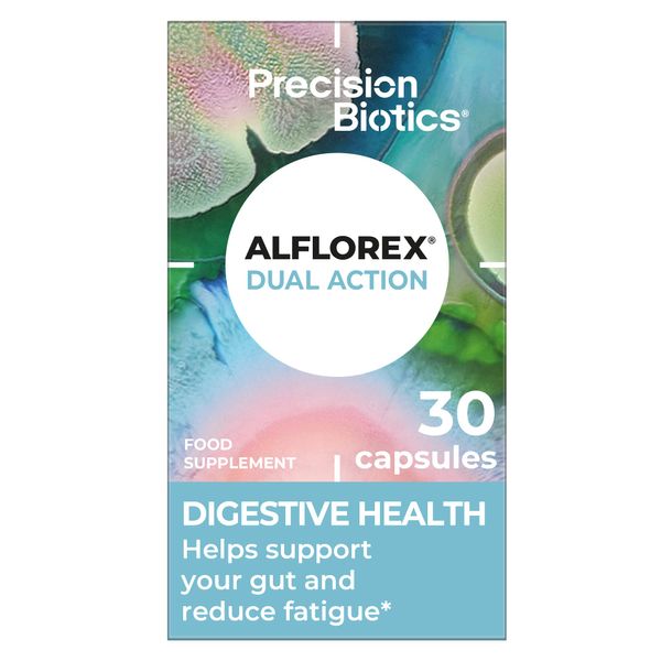 Alflorex Dual Action – Daily Gut Health Probiotics - Helps Reduce Fatigue - Contains Bifidobacterium Longum Bacterial Culture Strains 35624 & 1714-30 Capsules.