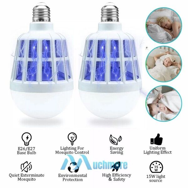 2PCS Bug Zapper Light Bulb Mosquito Lamp Fly Trap Killer Indoor Outdoor UV LED