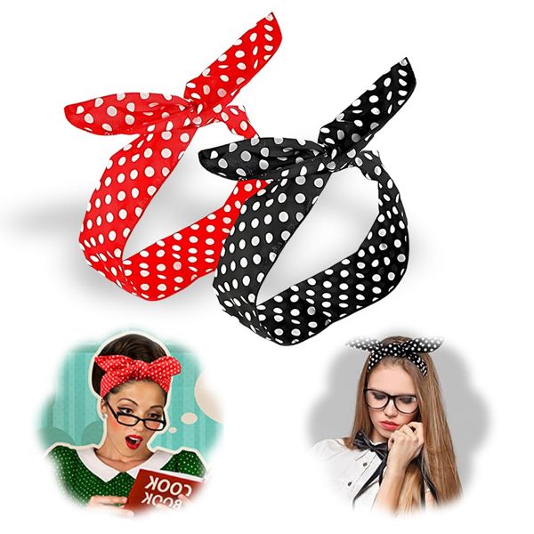 2 Stück Polka Rundes Haarband Haarreifen Breit Stirnband Damen Punkte Schleife Haarband Rockabilly Kopfband Vintage Haarschmuck Wire Haarbänder Frauen Haartuch Mädchen 50er 90er Jahre Deko Accessoires