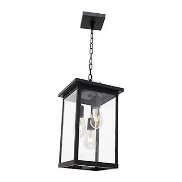 3-Light Black Outdoor Pendant Light Fixture, Adjustable Exterior Hanging