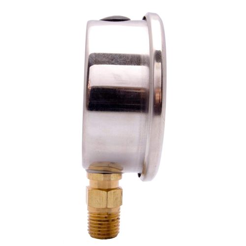 2-1/2" Liquid Filled Pressure Gauges - Stainless Steel Face, Brass, 1/4" NPT Lower Mount Connection, 0-60PSI
