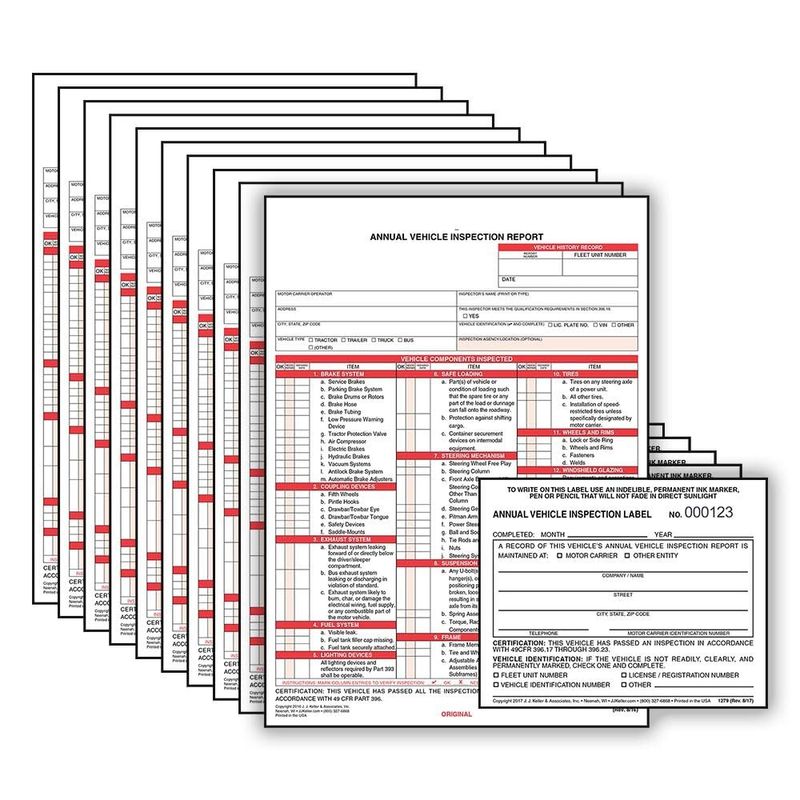 J. J. Keller 10-Pack, Annual Vehicle Inspection Report Form & Adhesive ...