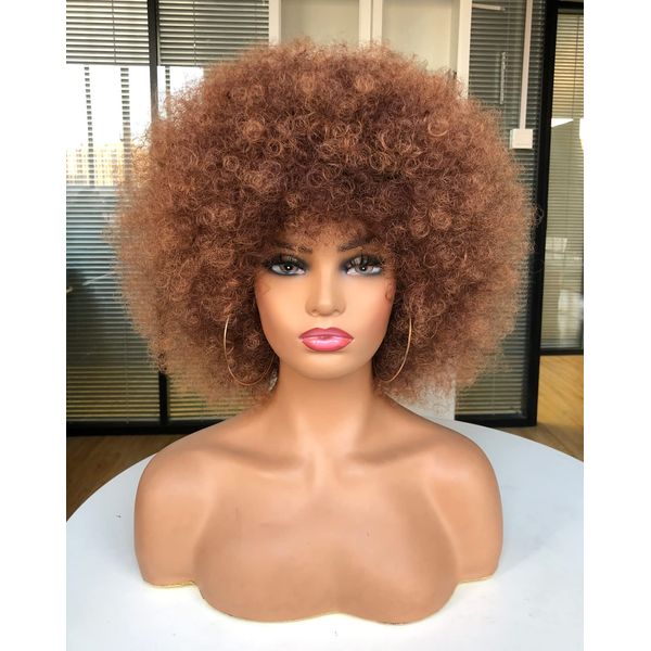 CoCrowns Afro Wigs for Black Women Short Curly Afro Wig Natural Looking Synthetic Full Wigs for Party Cosplay (Brown)