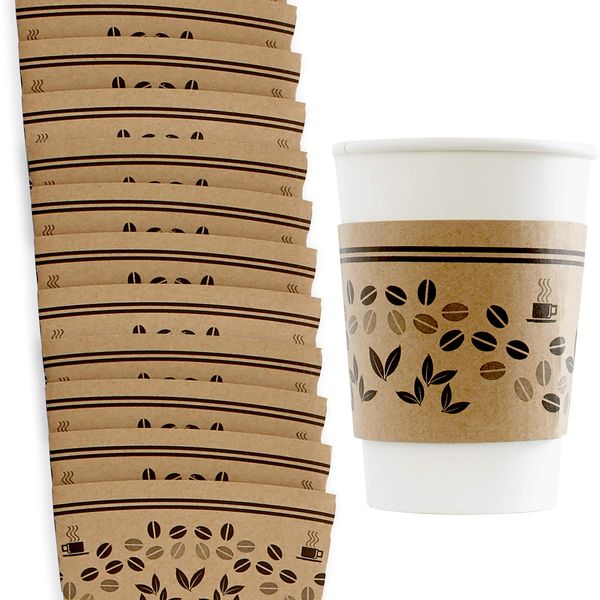 Versatile Recyclable Corrugated Coffee Cup Sleeves 10-24oz 200pk. Eco-Friendly Cardboard Sleeve Insulated for Hot Drinks. Fits 10 12 16 20 24 Oz Togo Paper Cups. Perfect for Cafes, Shops, Office.