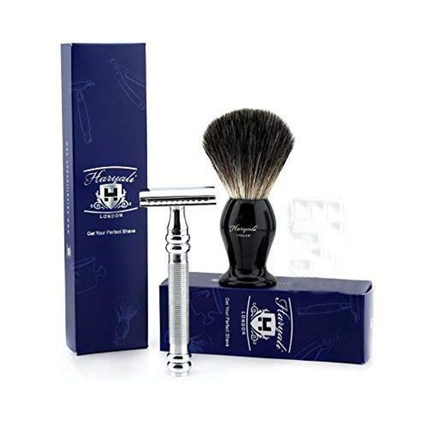 2 Pcs Men's Shaving Set.Comes with Black Badger Shaving Brush & De Safety Razor(Blades Not Included)