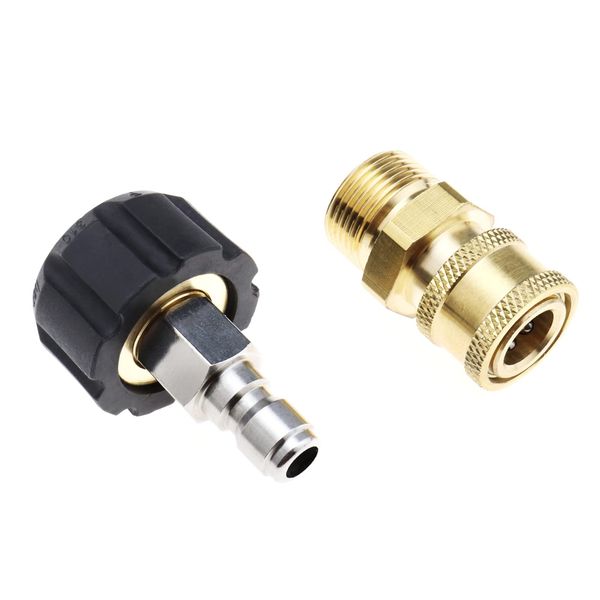 EMSea Set of 2 Pressure Washer Hose Adapter Set M22 14mm Thread Female to 1/4 Inch Quick Socket Male & 1/4 Inch Quick Socket Female to M22 14mm Male