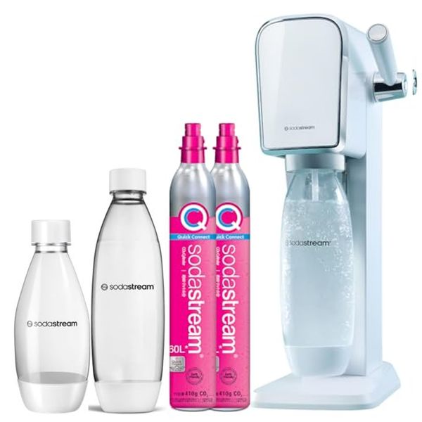 [Official] Sodastream ART Starter Kit, Special Packaging, White Machine, 2 60 L Gas, 3 Bottles (0.5L and 1.0L) | Carbonated Water Maker, No Power Supply, No Cartridge Required, Gas Cylinder Type,