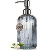 JASAI 18 Oz Vertical Stripes Kitchen Soap Dispenser with 304 Rust Proof Stainless Steel Pump, Refillable Liquid Soap Dispenser for Bathroom, Kitchen, Hand Soap, Dish Soap (Clear Grey)