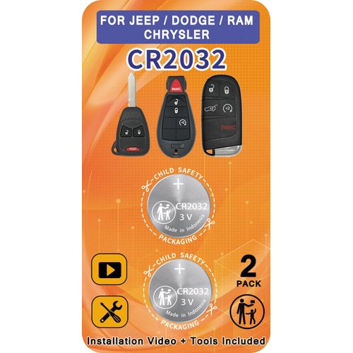Key Fob Batteries Replacement for Jeep Dodge Ram Chrysler (300 Cherokee Caravan Town & Country Charger Compass Durango Challenger Journey Renegade Pacifica Patriot) Smart Remote Fobik