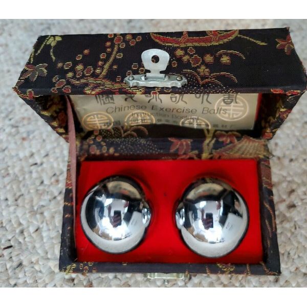 Three Treasure 2 Silver Health Relieve Stress Hand Exercise Baoding Balls in box