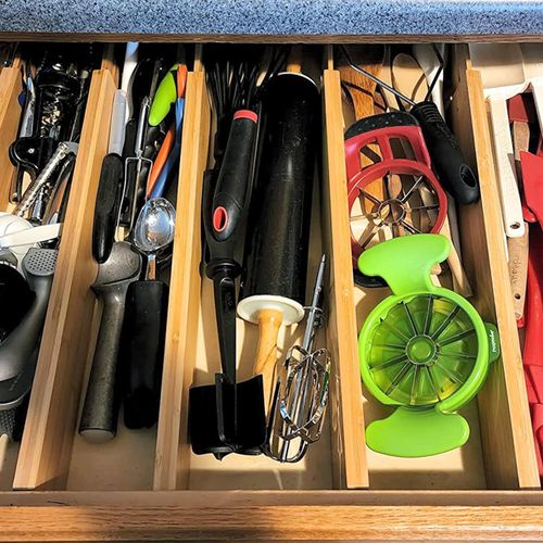 EcoFives Bamboo Separators, Expandable Drawer Divider, Adjustable Spring Loaded