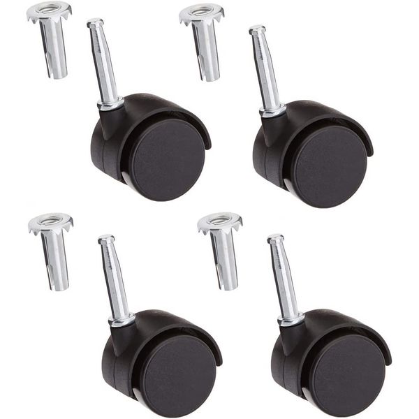 STOREX 4 X 360 Degree Rotated Win Wheels Castors With Inserts For Divan Bed Base Sofa Settee Office Chair (Black)