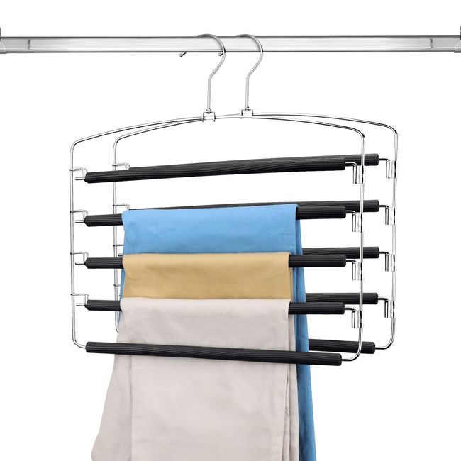 Hangerspace Trousers Hanger, Slack Hanger, 2-Piece Set, Hanger, Stainless Steel, Non-Slip, Space Saving, Storage, Anti-Crack Trouser Rack, Closet/Closet Storage, 360° Rotation, 5 Tiers, 300° Movable