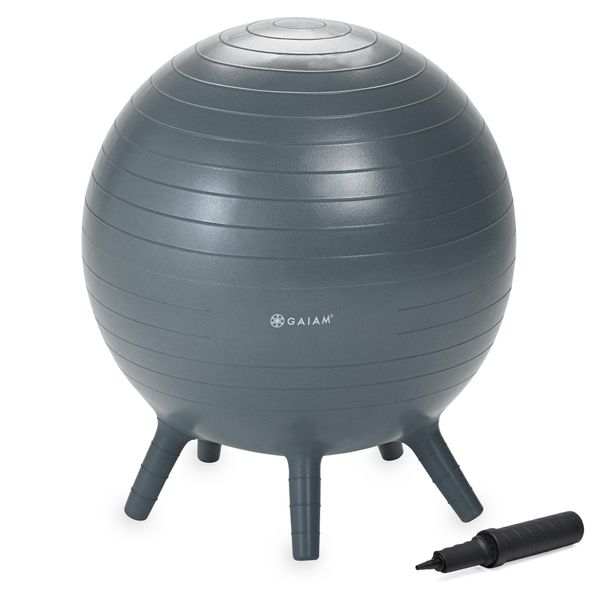 Gaiam Kids Stay-N-Play Children's Balance Ball, Flexible School Chair Active Classroom Desk Alternative Seating, Built-In Stay-Put Soft Stability Legs, Includes Air Pump, 45cm, Grey