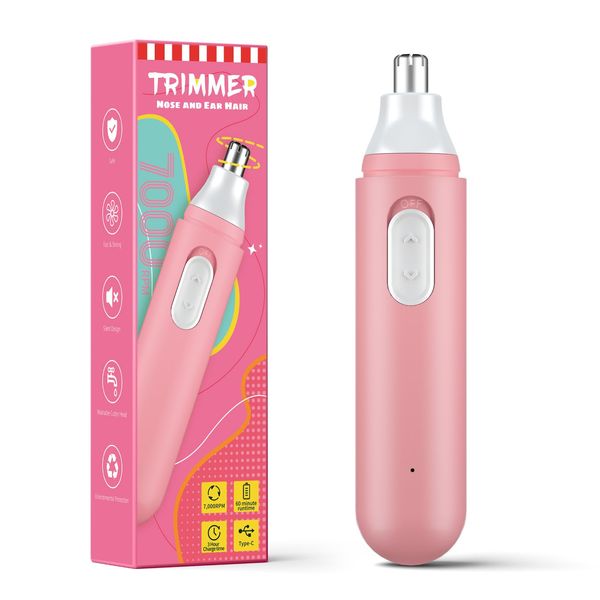 Ear and Nose Hair Trimmer for Men,2022Professional Painless Battery-Operated Nose Hair Trimmer Men, Nose Ear & Facial Hair Trimmer for Men Women， Easy to Clean (Rechargeable Model-Pink)