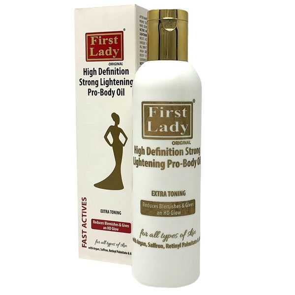 First Lady Premium High Definition Strong Skin Lightening Pro Body Oil 200ml - with argan oil, saffron & AHA