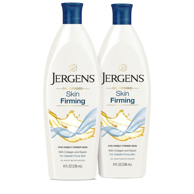 Jergens Skin Firming Body Lotion, Dry Skin Moisturizer with Collagen and Elastin, Deep Moisture, Dermatologist Tested, White 8 Ounces (Pk of 2)