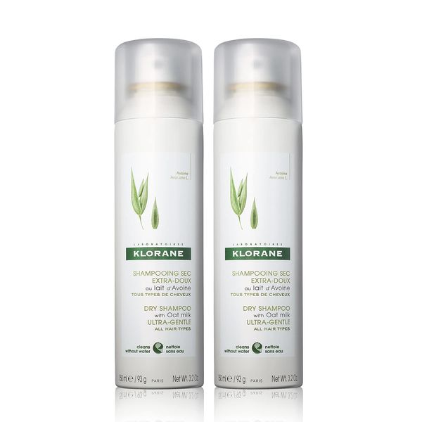 Klorane Dry Shampoo with Oat Milk, Ultra-Gentle, All Hair Types, No White Residue, Paraben & Sulfate-Free, Duo Set, 3.2 Ounce (Pack of 2)