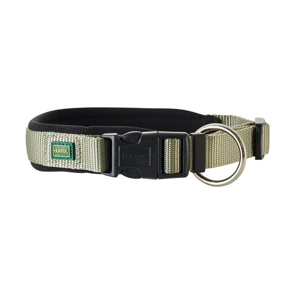 HUNTER NEOPREN VARIO PLUS collar, dog collar, nylon, padded with neoprene, 35/1,5 (S), Olive/Black