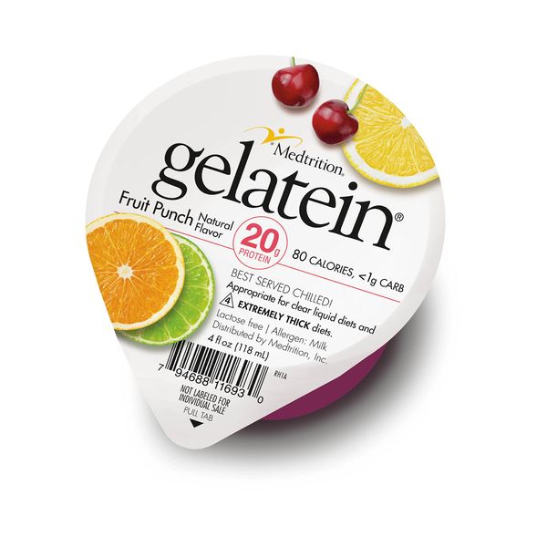 GelaTein Fruit Punch: 20 grams of protein. Sugar free. Ideal for clear liquid diets, swallowing difficulties, bariatric, dialysis and oncology. Great pre or post-workout snack. (36 pack) …