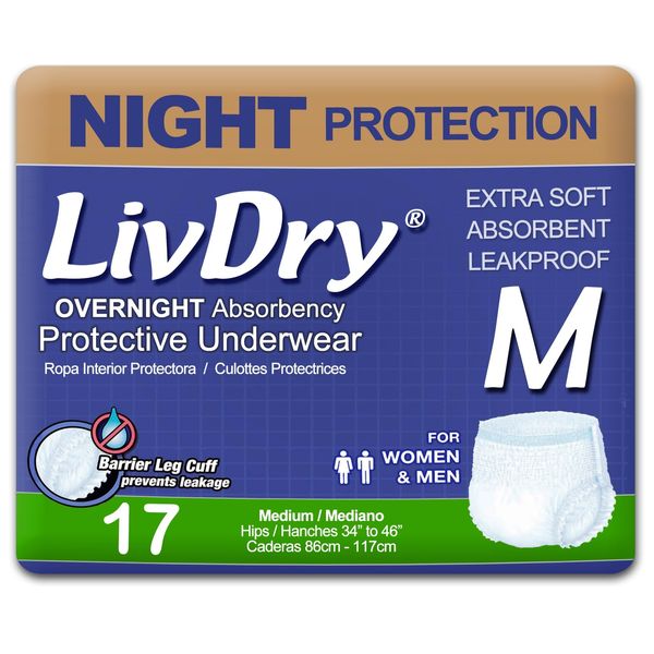 LivDry Medium 17 Count Overnight Incontinence Protective Underwear