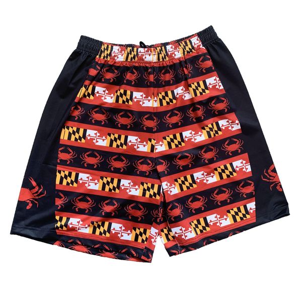 Maryland Flag and Crab Stripe (Black) / Athletic Shorts (Men) - X-Small / Maryland Flag