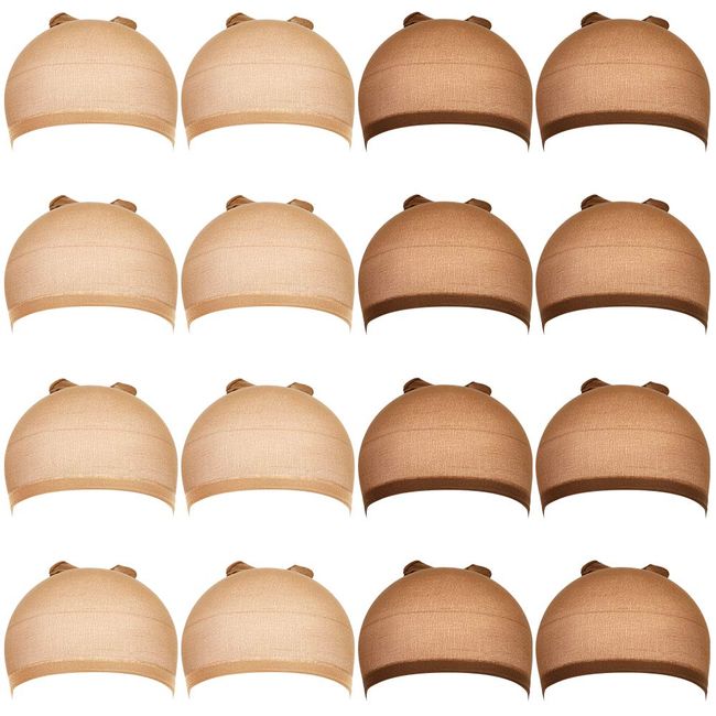 Teenitor 16 Pack Nylon Wig Caps, 8 Pack Brown Stocking Caps & 8 Pack Beige Wigs Caps