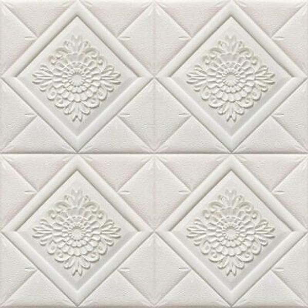 Dundee Decorative Wall Panel Peel/Stick Off White Flowers Diamond Foam (10-Pack)