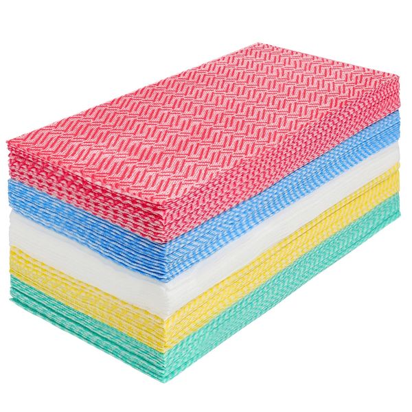 JEBBLAS Cleaning Towels Dish Towels and Dish Cloths Reusable Towels,Handy Cleaning Wipes, Great Dish Towel, Disposable, Absorbent, Dry Quickly 60 Sheets/Pack,5 Color