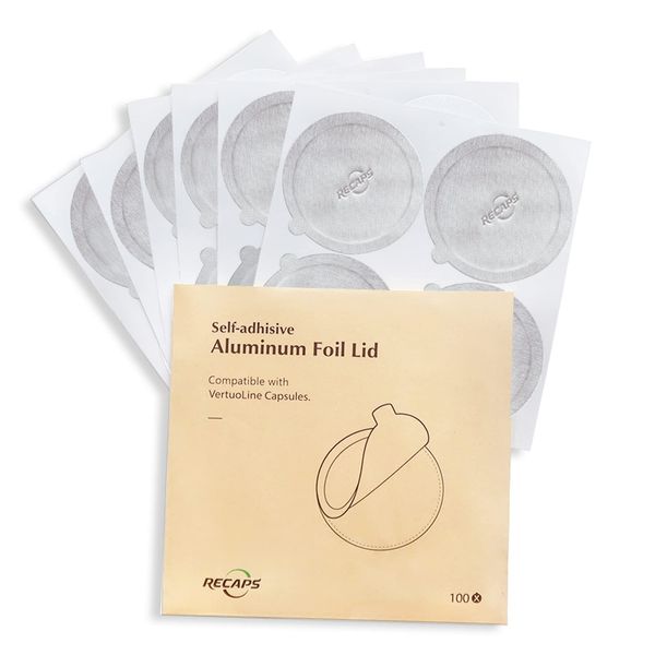 RECAPS Aluminum Foils Lids Seals to Reuse Coffee Pods Reusable Coffee Filter Refillable Filter Compatible with Nespresso VertuoLine Vertuo Only 100 Pcs 62mm