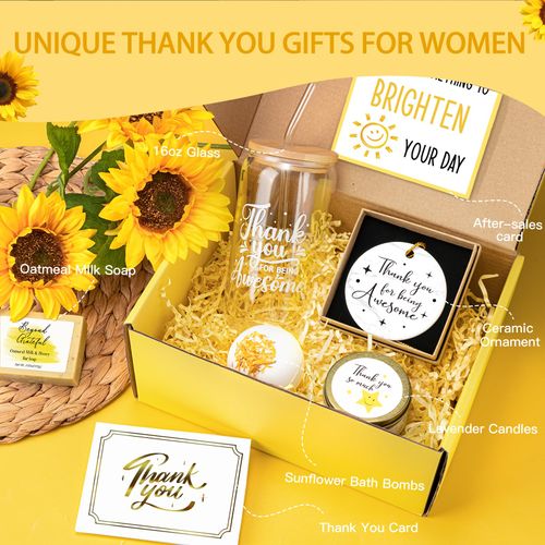 Thank You Gifts for Women, Employees Appreciation Gifts, Thank You Gift Baskets for Women Best Friend Farewell Gifts for Coworkers Teachers with Thank You for Being Awesome Ceramic Ornaments Glass Cup