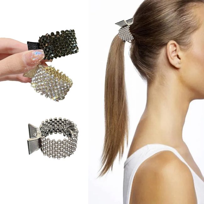 3 Pack Nonslip Metal Rhinestone Hairclips, Ponytail Holder, Small Hair Clips for High Ponytail,High Ponytail Claw Clip, Decorative Hairpins, Hair Accessories for Women and Girls