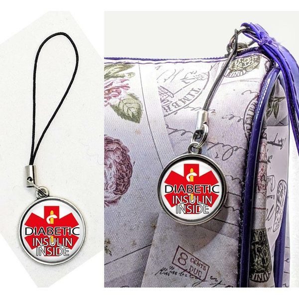 Diabetic Medical Alert Insulin Inside Alert Bag Tag Zipper Pull Purse Backpack