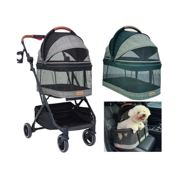 ROODO Dog Stroller Cat Stroller 3-in-1 Multifunctional 4 Wheels Lightweight F...