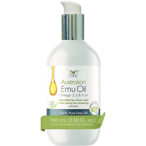 Emu Oil for Skin & Hair - Scalp, Nails, Hair, Face and Body Oil Infused with Omega 3, 6, 9, Vitamins, & Minerals - 100mL Unscented Body & Face Serum for Fine Lines, Stretch Marks, Dry Lips & Cuticles