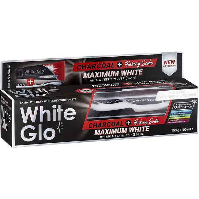 White Glo - Charcoal + Baking Soda Maximum White Toothpaste 150g