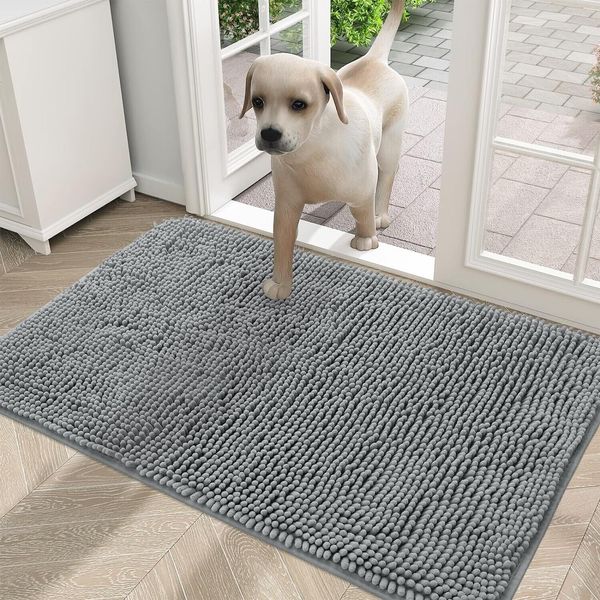 OLANLY Dog Door Mat for Muddy Paws, Absorbs Moisture Dirt (30x20 Inches, Grey)