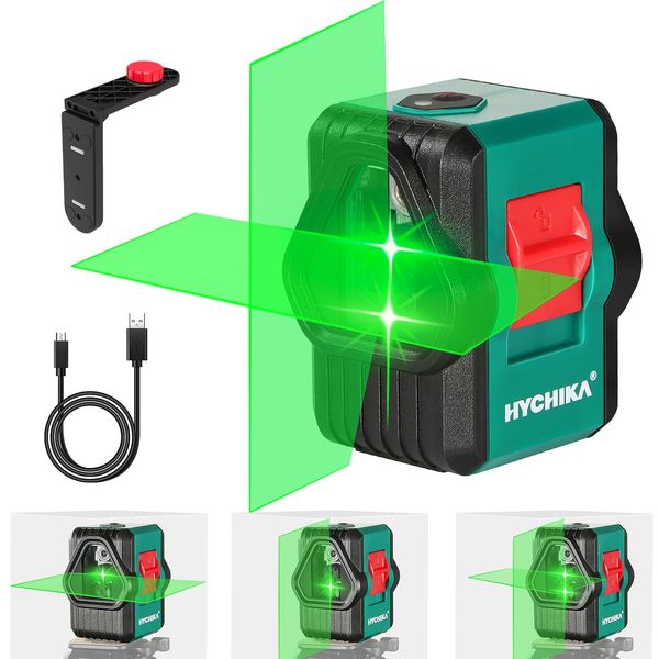 Green Laser Level, HYCHIKA 45M Lazer Levels Self Leveling, Switchable Horizontal/Vertical/Cross line, IP54 Rechargeable Outdoor Laser Level with 360°Magnetic Bracket, Carrying Bag, USB Charging Cord
