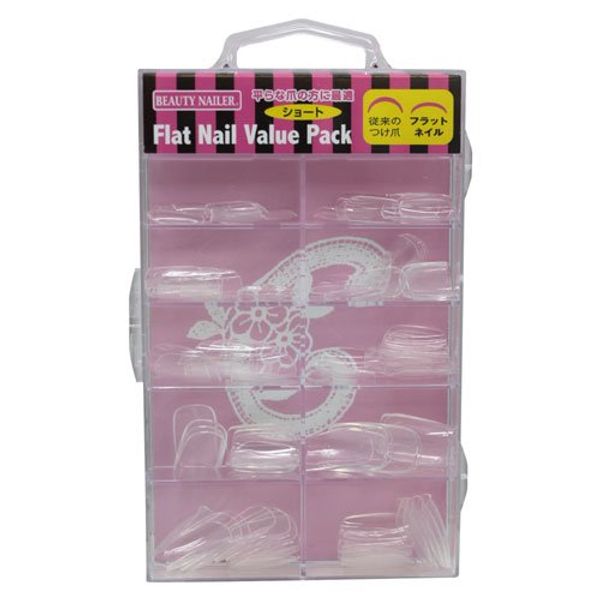 Beauty Nailer Nail Tips Flat Short Assorted Clear BBS-1N 100P Nail Tips Perfect for Flat Nails