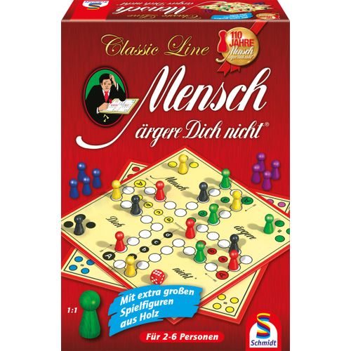 Schmidt Spiele 49085 Classic Line, Mensch ärgere Dich Nicht, mit extra großen Spielfiguren aus Holz, Bunt