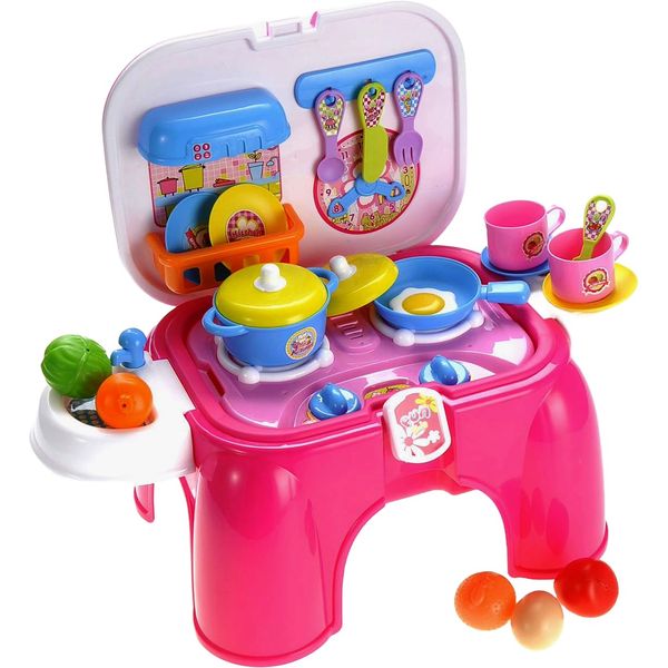 Kids Electric Kitchen Cooking Set Toy | Lights & Sounds | Folds into Step Stool | Portable & Easy to Store Unique Play Set