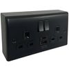 Matt Black 12W USB A&C Double Socket with 32mm Black Surface Pattress Back Box