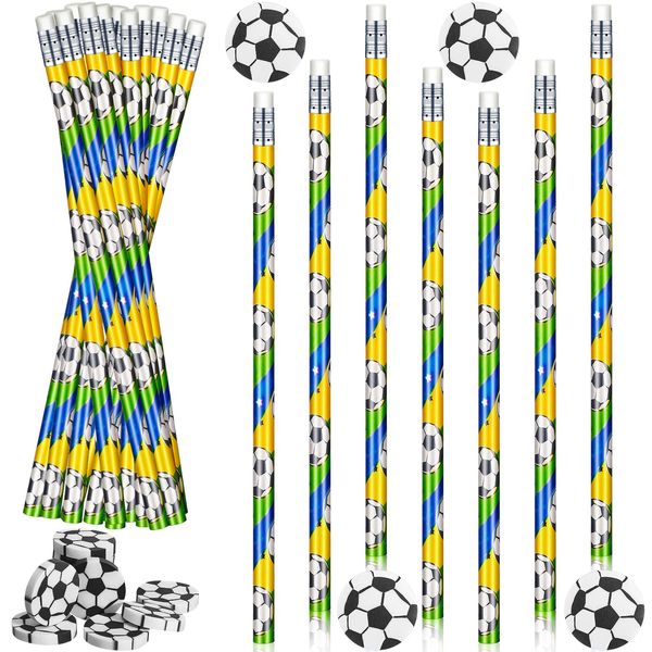 20 Set Basketball Pencils Soccer Pencils and Basketball Erasers Soccer Erasers Sport Pencils Sports Ball Pencil Erasers Fun Erasers Kids for Themed Birthday Party Favors (Soccer)